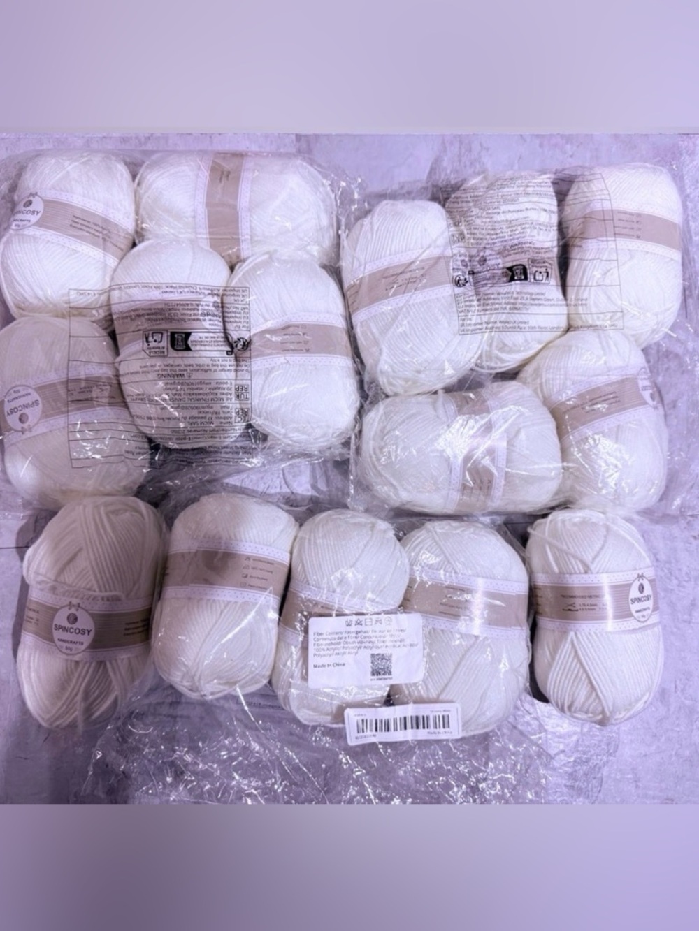 Huge Destash Lot:15 Skeins Spincosy Handcrafts Cream/Off-White 100% Acrylic Yarn